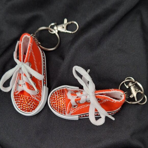 Orange Converse Style Keychain with Orange Rhinestones, Bling Converse, Bedazzle - Picture 4 of 4